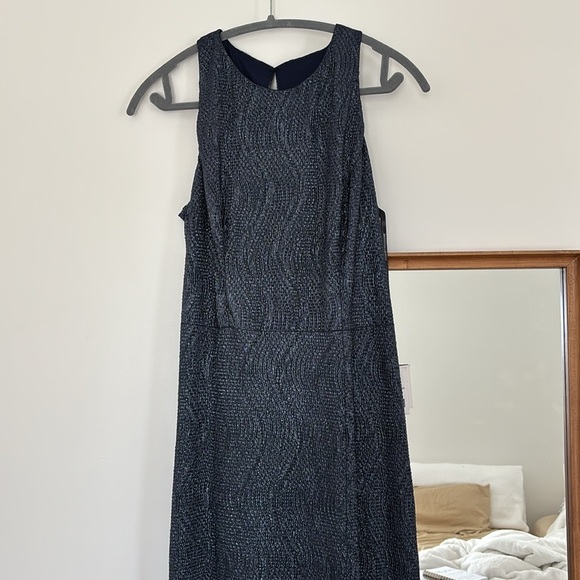 NWT Dessy Collection Navy Blue Metallic Column Sleeveless Gown Formal Dress - Picture 4 of 10